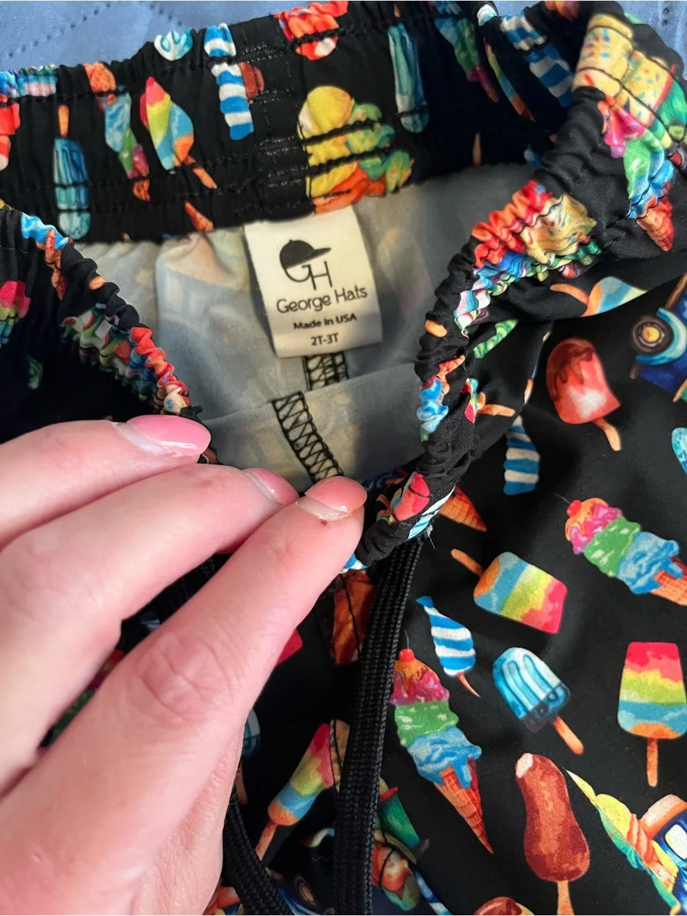 Kids Black Swim Trunks with Colorful Ice Cream & Popsicle Print
